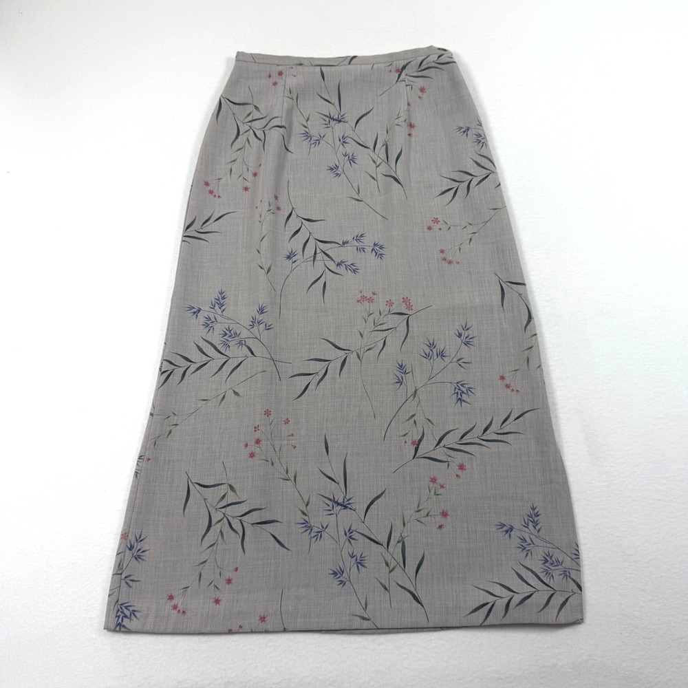 Laura Scott Petite Womens Grey Floral Maxi Skirt Side Slit Size 6P RN 15099